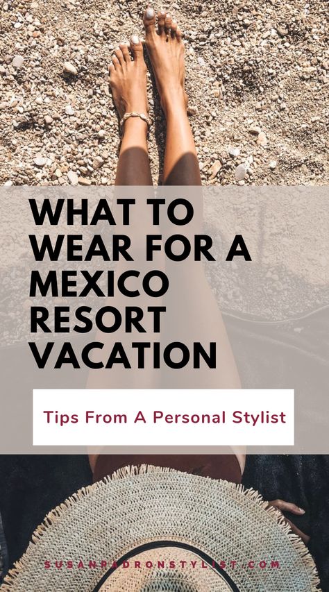 Wondering what to pack for an all inclusive resort summer vacation? Susan Padron - a personal stylist for women over 30 has you covered with her capsule wardrobe packing list for your mexico beach vacation. Find what to pack for your resort vacation outfits, tropical vacation outfits, and beach vacation capsule wardrobe. Book a styling session with Susan for more styling tips & tricks. Mexico Vacation Outfits Cancun, Beach Vacation Capsule Wardrobe, Mexico Resort Outfits, Mexico Beach Outfits, Cancun Mexico Outfits, Caribbean Vacation Outfit, Mexico Beach Vacation, Resort Vacation Outfits, Summer Beach Vacation Outfits