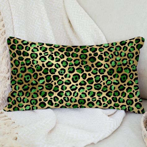 Glam Emerald Green Gold Leopard Spots Pattern Lumbar Pillow | Zazzle Spots Pattern, Green Home Decor, Leopard Spots, Gold Background, Black Leopard, Green And Black, Wedding Paper, Sticker Shop, A Pattern