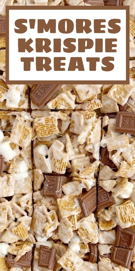 Smores Krispie treat bars made with Golden Grahams. Cinnamon Treats, Golden Grahams, Smore Recipes, Dessert Oreo, Krispie Treats Recipe, Cereal Treats, Rice Crispy Treats, S'mores, Crispy Treats