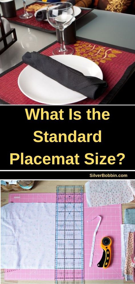 The most commonly sold placemat sizes are 12 by 18-inch rectangle and a 15-inch circle. Placemats come in many shapes and styles to provide decoration to a table setting and protection for the table. Most designs allow enough space for an entire place setting to fit on top of the mat. Quilting Projects Placemats, Quilted Table Mats Free Pattern, Placemats Size Chart, Christmas Placemats Patterns Free, Size Of Placemats Patterns, Size Of Placemats, Diy Sewing Placemats, Standard Placemat Size, How To Make Placemats Free Pattern