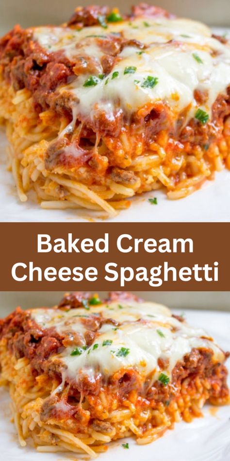 Baked Cream Cheese, Cream Cheese Spaghetti, Baked Cream Cheese Spaghetti, Spaghetti Recipes Easy, Cream Cheese Sauce, Cheese Spaghetti, Beef Casserole Recipes, Pasta Dinner Recipes, Baked Spaghetti