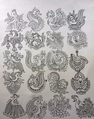 20 Most amazing peacock Butta sketch Peacock Drawing For Embroidery, Peacock Sketch Design, Traditional Design Drawing, Indian Designs Pattern Art, Indian Motifs Pattern, Drawing Of A Pen, Kalamkari Painting Traditional, Pattern Embroidery Design Drawings, Traditional Embroidery Designs