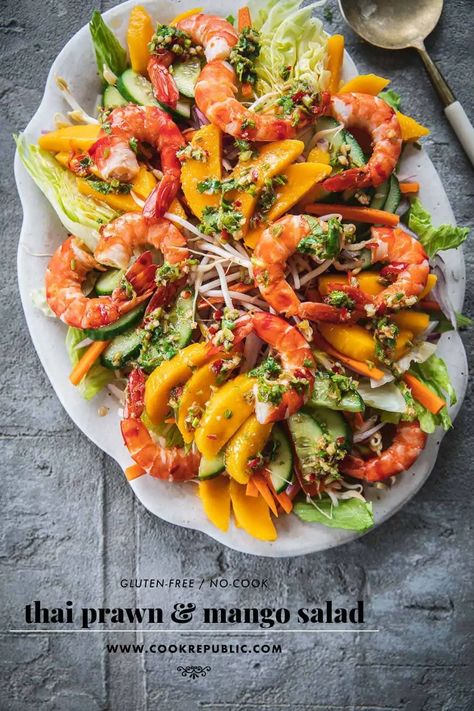 Prawn Mango Salad, Salad With Lime Dressing, Mango Salad Recipe, Thai Mango Salad, Thai Fish, Thai Mango, Prawn Salad, Gluten Free Salads, Thai Salads