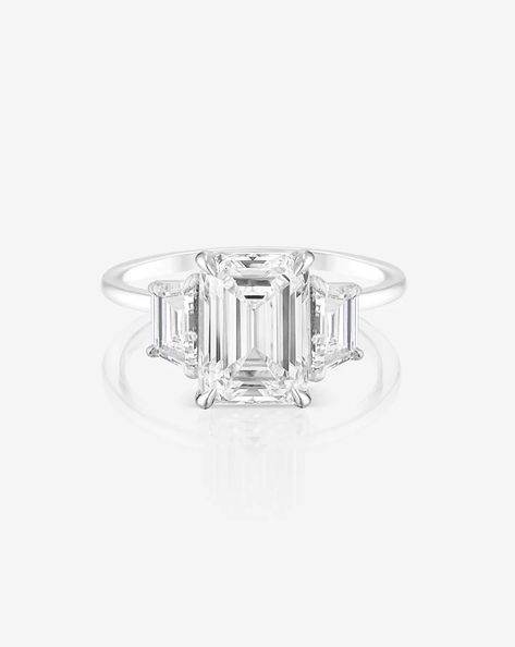 2.51 Emerald with Trapezoid Side Stones – Ring Concierge Trapezoid Side Stones, Nature Engagement Ring, Ring Concierge, Bespoke Engagement Ring, Natural Diamond Ring, Emerald Cut Diamonds, Cz Stone, Three Stone, Lab Diamonds