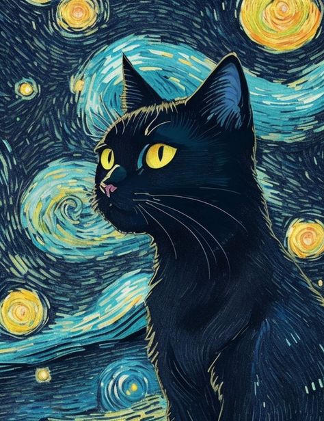 فنسنت فان جوخ, Black Cat Painting, Art Mignon, Arte Van Gogh, Black Cat Art, Soyut Sanat Tabloları, Van Gogh Art, Starry Night Van Gogh, Cat Artwork