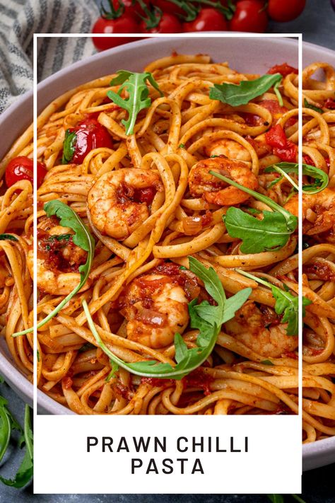 Chili Prawn Pasta, Prawns And Pasta Recipes, Pasta Recipes Fish, Prawn Chilli Pasta, Prawns With Pasta, Prawn Pasta Recipe Healthy, Recipes Using Prawns, King Prawns Recipes, Pasta And Prawns Easy Recipes