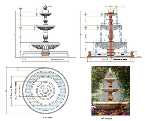 fountain, water fountain Mediterranean Landscape Design, Water Fountain Design, Corporate Interior Design, Landscape Architecture Drawing, Architecture Drawing Plan, Ceiling Plan, Interior Design Renderings, Interior Architecture Drawing, Fountain Design