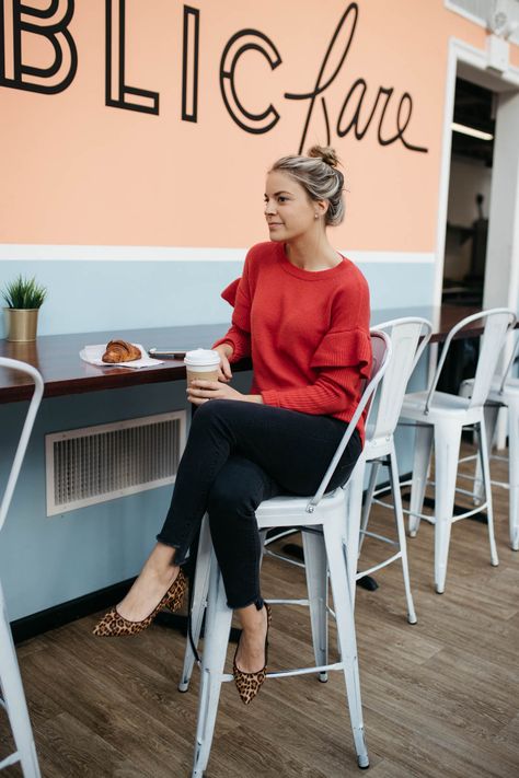 Animal Print Shoes Outfit, Red Shirt Outfits, Styled Snapshots, Leopard Pumps, Teaching Outfits, Winter Attire, Leopard Shoes, Work Chic, Leopard Heels