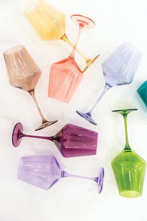 Luxury Glassware, Colored Wine Glasses, Vendor List, Colored Glassware, Family Roots, Crystal Glassware, Southern Hospitality, Luxe Interiors, Glassware Collection