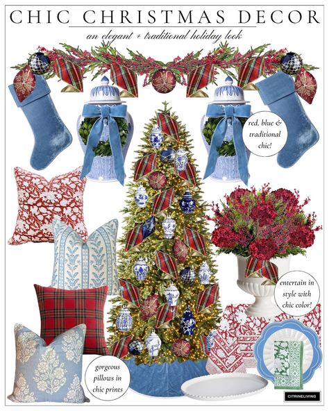 TRADITIONAL CHRISTMAS DECOR | CITRINELIVING Green And Blue Plaid Christmas Decor, Tartan And Blue Christmas, Chinoiserie And Plaid Christmas Tree, Blue Green Burgundy Christmas, Tartan Plaid And Chinoiserie Christmas, Chinoiserie And Plaid Christmas, Blue Green And Red Christmas Tree, Hanukkah Tree Decorations, Red Blue Green Gold Christmas Tree Ideas