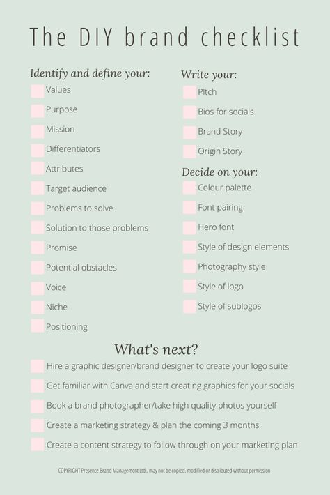 Starting A Brand Checklist, Small Business Daily Checklist, Branding Checklist Small Businesses, Makeup Marketing Ideas, Business Launch Checklist, Diy Brand, Branding Checklist, Marketing Strategy Plan, Business Plan Outline