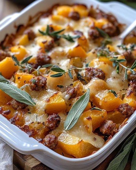 Caramelized Fennel, Apple Casserole, Casserole With Sausage, Butternut Squash Casserole, Butternut Squash Apple, Butternut Squash Lasagna, Squash Casserole Recipes, Cut Butternut Squash, Squash Varieties