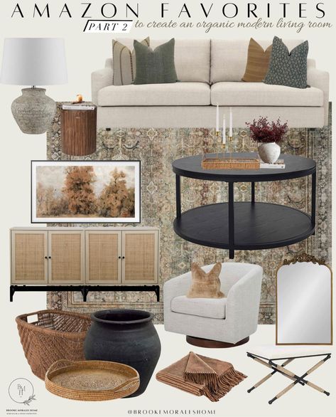 Living Room With Barrel Accent Chairs, Modern Neutral Living Room Design, Black Coffee Tables Living Room, Tradional Decorating Traditional Homes, Neutral And Black Home Decor, Black Round Coffee Table Decor, Natural Organic Living Room, Amazon Coffee Table, Dark Neutrals Living Room