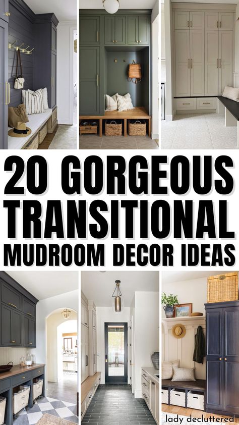 20 Gorgeous Transitional Mudroom Decor Ideas Transitional Mudroom, Mudroom Decor Ideas, Contemporary Mudroom, Transitional Home Decor Ideas, Small Mudroom Ideas, Mudroom Cubbies, Functional Mudroom, Mudroom Remodel, Farmhouse Mudroom