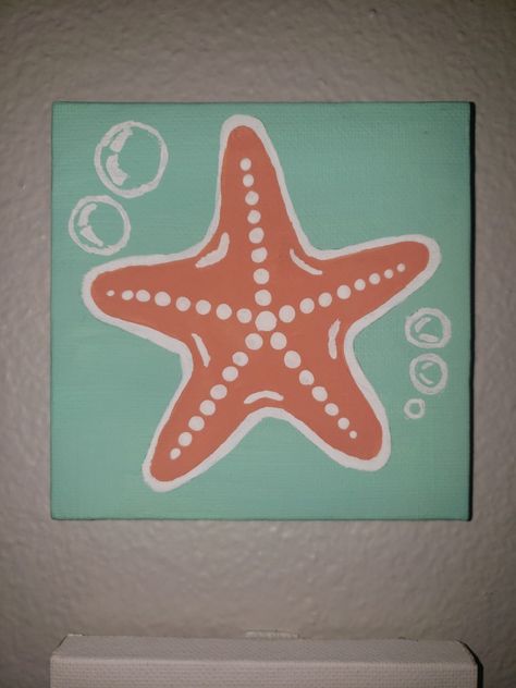 Painting Ideas On Canvas Aesthetic Beach, Simple And Cute Painting Ideas, Bikinis Box Painting Starfish, Preppy Beach Painting Ideas, Summer Simple Paintings, Canvas Painting Asthetics, Easy Beachy Paintings On Canvas, Painting Ideas Ocean Easy, Easy Summer Paintings On Canvas Simple