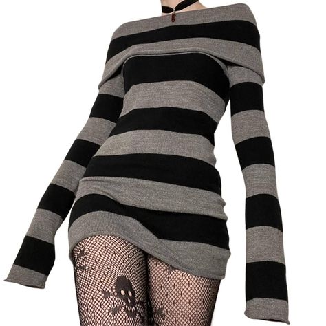 Dark Academia Women, Grunge Dresses, Moda Grunge, Sweater Mini Dress, Punk Dress, Striped Knit Dress, Grunge Vintage, Goth Dress, Womens Knit Dresses