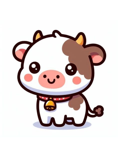 Cow Cute Drawing, Kawaii Cow Drawing, Kawaii Animal Drawings, Cute Cow Drawing, Job Desk, Postcard Drawing, Kawaii Cow, Cow Cute, Cow Drawing