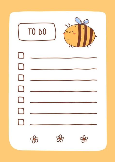 Kawaii Bee, Journal Painting, To Do List Template, Memo Pad Design, خريطة ذهنية, To Do Planner, Note Pad Design, Note Writing Paper, Stickers Shop