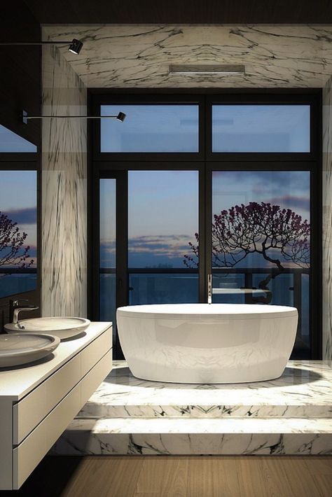 10-Luxury-Bathtubs-with-an-Astonishing-View-10 10-Luxury-Bathtubs-with-an-Astonishing-View-10 Marble Bathroom Designs, Modern Luxury Bathroom, Modern Bathtub, Bad Inspiration, Bathroom Design Luxury, Dream Bathrooms, Minimalist Bathroom, Bath Tub, Luxury Decor