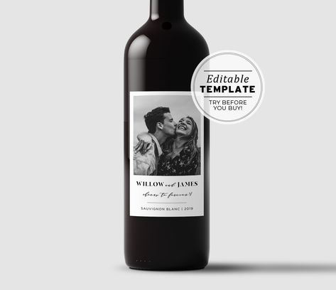 Wine Labels, Photo Wine Label Template, Minimalist Wedding Favor, Custom Wine Label, Personalized Gift, Wine Gift Label 001 Mr White - Etsy Customised Wine Bottles, Custom Wine Labels Wedding, Anniversary Wine Labels, Personalize Wine Bottle Labels, Photo Wine Label, Custom Wine Bottle Labels, Wine Bottle Label Design, Custom Wine Label, Wine Label Template