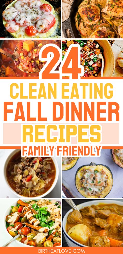 Best clean eating recipes for Fall meals! These Fall dinners are perfect for your family in Autumn - warm, cozy, quick, and easy to make in the instant pot, crock pot, or oven. You'll love these healthy dinner recipes for Fall clean eating. Includes clean dinners with chicken, beef, turkey, ground beef and low carb dinner ideas too. Mom you've got to check out these Fall recipes for meal planning ideas for your family dinners! #fallrecipes #falldinners Easy Healthy Sunday Dinner, Clean Ingredient Dinner Recipes, Clean Eating Supper Ideas, Health Fall Dinner Recipes, Clean Eating For Families, Cozy Meals Healthy, Clean Family Dinners, November Recipes Dinner, Dinners To Take To Families