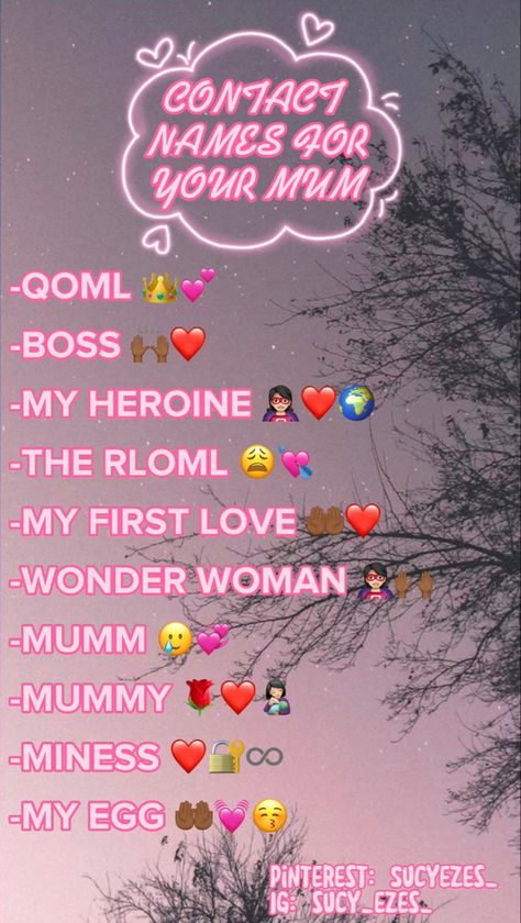 Names, contacts, mother, mum, emojis, aesthetic, iPhone, Instagram, love. Contact Names For Mother In Law In Phone, Aesthetic Contact Names For Mom, Contact Names For Daughter, Names To Save Your Mom On Phone, Names For Mom In Phone Contact, Contact Name For Mom, Contact Names For Step Mom, Phone Contact Names Ideas For Mom, Mom Names For Contacts