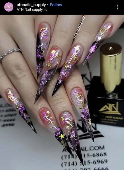 Star Nail Designs, Opal Nails, Encapsulated Nails, Luminous Nails, Witchy Nails, Pointy Nails, Punk Nails, Claw Nails, Swarovski Nails