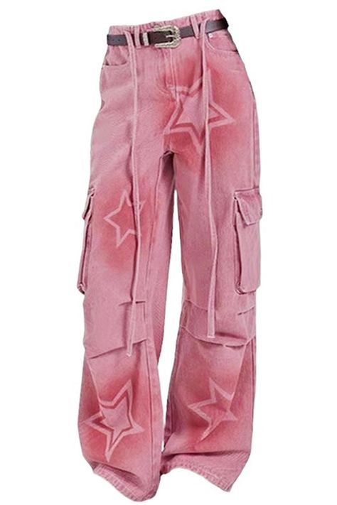 Y2K Graffiti Star Pink Jeans, pink baggy jeans, pink cargo pants, y2k clothes, 2000s fashion Girly Street Wear Outfits, Pink Blue Clothes, Colored Jeans 2024, Pink Cargo Pants Outfits Winter, Y2k Outfits Colorful, Jeans With Bows, Aesthetic Clothes Jeans, Pants Design Ideas, Pink Baggy Jeans