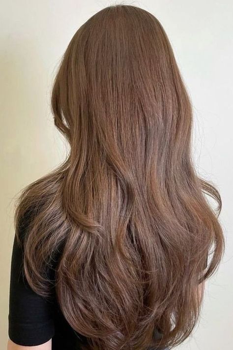 Korean Soft Brown Hairstyles Korean Hair Color Brown Natural, Korean Style Haircut For Women, Korean Light Brown Hair, Light Brown Hair All Over Color, Long Korean Hairstyles, Light Perm, Korean Long Hairstyle, Hair Korean Style, Long Light Brown Hair