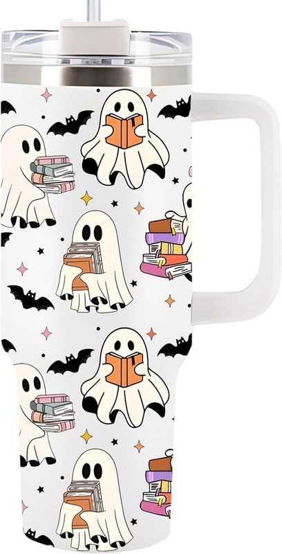 PRICES MAY VARY. Ghost Reading Book Tumbler 40Oz With Handle For Men Women - Halloween Kitchen Decor, Book Reader Gift For Friend, Coworker - Cute Ghost Gift For Mom, Dad, Sister - Spirit Halloween Cup For Book Lovers Halloween Hostess Gifts, Book Reader Gifts, Boo Gift, Halloween Kitchen Decor, Halloween Teacher Gifts, Ghost Gifts, Halloween Cups, Cute Water Bottles, Halloween Kitchen