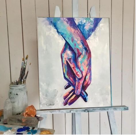 Painting Idea For Couples, Boyfriend Painting Ideas Canvas Art, Holding Hands Painting, Painting For Boyfriend, Holding Hands Drawing, Boyfriend Painting, Couples Kiss, Boyfriend Instagram, Wedding Happy