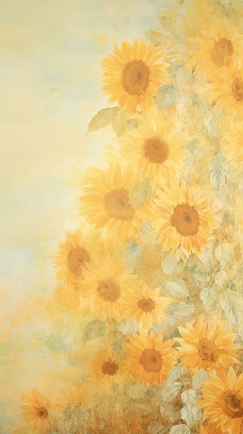 Sunflowers wallpaper painting plant art.  | premium image by rawpixel.com / Minty Yellow Cute Aesthetic Wallpaper, Sun Collage Wallpaper, Sunflower Aesthetic Wallpaper Iphone, Sun Flowers Wallpaper, Sunflower Background Aesthetic, Yellow Design Background, Yellow Painting Aesthetic, Aesthetic Wallpaper Sunflower, Sun Widget