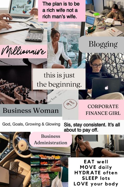 Business Career Aesthetic Vision Board For all my prospective business ladies! Business Career Aesthetic, Vision Board Business, Motivation Vision Board, Daglig Motivation, Career Aesthetic, Vision Board Themes, Vision Board Success, Aesthetic Vision Board, Vision Board Collage