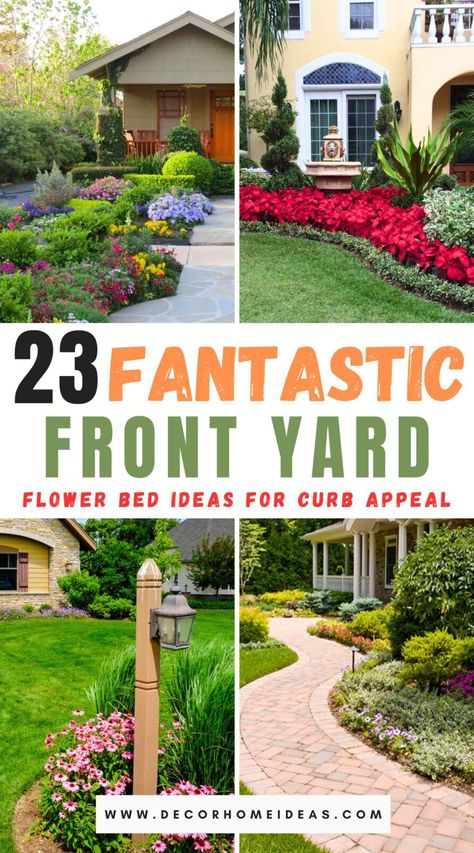 Front Yard Garden Box Ideas, Garden Bed Near Front Door, Yard Flower Bed Ideas, Front Yard Flower Bed Ideas, Annual Flower Beds, Front Yard Planters, Front Yard Flower Bed, Curb Appeal Landscape, Front Flower Beds