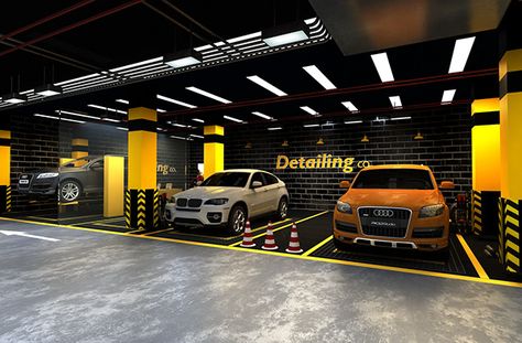 Car Detail Shop, Automotive Showroom, Car Showroom Interior, Car Showroom Design, Garage Design Interior, Car Wash Business, Underground Parking, Automotive Shops, Car Workshop