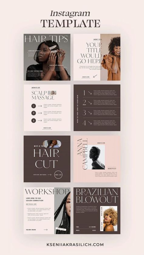 Beauty Hair Salon Canva Template for Social Media. Hairstylist Instagram grid layout ideas graphics Instagram fonts #instagramfonts social media fonts #socialmediafonts fonts #fonts font #font 2.533 Instagram Hair Business Page Layout, Beauty Salon Social Media Post Design, Beauty Salon Social Media Posts, Black Hair Salon Aesthetic, Instagram Grid Layout Ideas, Hairstylist Aesthetic, Hair Salon Price List, Skincare Esthetician, Hairstylist Instagram