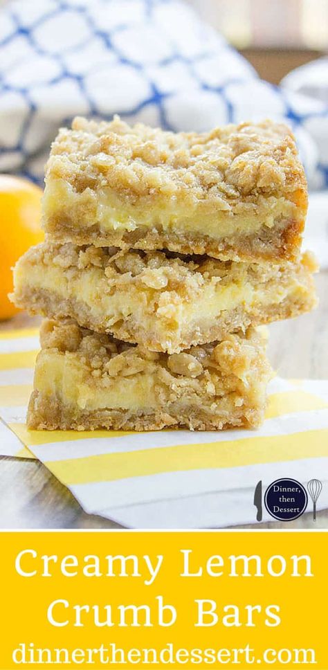 Creamy Lemon Crumb Bars - Dinner, then Dessert Lemon Crumb Bars, Quick Oatmeal, Weight Watcher Desserts, Crumb Bars, Lemon Bar, Brownie Desserts, Lemon Filling, Low Carb Dessert, Think Food