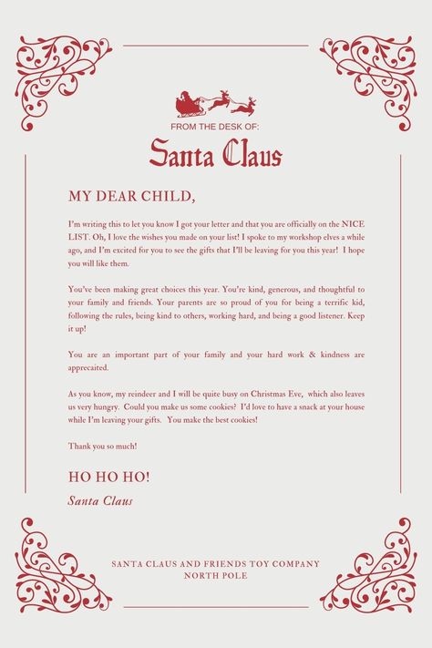 Letters To Santa Ideas, Letter From Santa To Kids About Behavior, Letter To Kids From Santa, Santa Letter Response, Letters To Santa Craft, Santa Response Letter Template, Letter From Santa On Christmas Morning, Santa's List Scroll Diy, Santa Notes To Kids