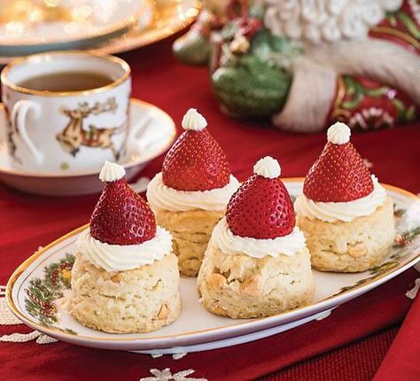 Mascarpone Frosting Recipe, Christmas Afternoon Tea, Christmas Tea Party, Mascarpone Frosting, Tea Party Food, Pastry Blender, Scone Recipe, Fresh Strawberries, Whimsical Christmas