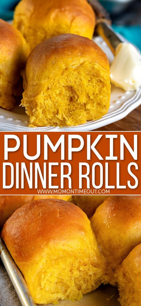 Pumpkin Dinner Rolls are light, fluffy, buttery, and bursting with pumpkin flavor! These easy homemade rolls are the perfect addition to your holiday feast and are made with just a handful of ingredients and are guaranteed to make your house smell amazing! // Mom On Timeout #dinnerrolls #rolls #pumpkin #baking #Thanksgiving #Christmas Pumpkin Dinner Rolls Recipe, Colorado Recipes, Easy Homemade Rolls, Pumpkin Dinner Rolls, Make Your House Smell Amazing, Pumpkin Dinner, Pumpkin Recipes Dinner, Homemade Rolls, Pumpkin Recipe