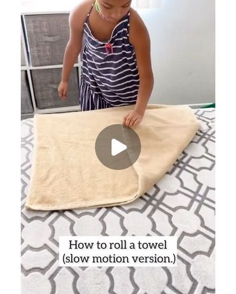 Jen Watson | Cleaning, Organizing, Home Tips & more. on Instagram: "So many people have asked about this roll and doing it with thick towels! I’ve slowed it down to show it better. It still works you guys, just follow these steps below!💯   NOTE: it will NOT be perfectly center in the beginning, since it is not a perfect square! Pull it back a little before rolling it like shown. If you follow these steps the roll will come out straight in the end!👌🏽 . . . . . . . . . . #folding #tutorial #trending #tipsandtricks #organizedhome #guests #bathroomcleaning #cleanbathroom #bathroomtips #howto #organize #cleaning #laundry #fyp" Fold Towels Like Spa, Rolled Towels On Bed, Folding Thick Towels, How To Fold Towels For Guests, Roll Towels Like Spa Video, How To Roll Towels Like A Spa, Folding Guest Towels, How To Roll Beach Towels, How To Roll A Towel