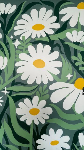 Daisy Mural, Chill Room Ideas, Playroom Mural, Wall Murals Diy, Garden Mural, Kids Room Murals, Murals For Kids, Daisy Painting, Door Murals