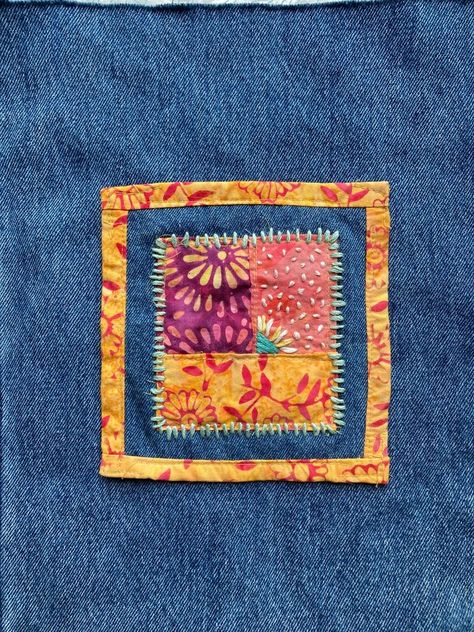 Denim Patch, Slow Stitch Shashiko Patch, Denim Sew on Patch, Boro Patch - Etsy Quilt Patches On Clothes, Diy Fabric Patches, Jacket Upcycle, Thrift Flip Ideas, Sewn Patches, Sew Patches, Embroidery Jeans Diy, Birthday Craft, Patch Sewing