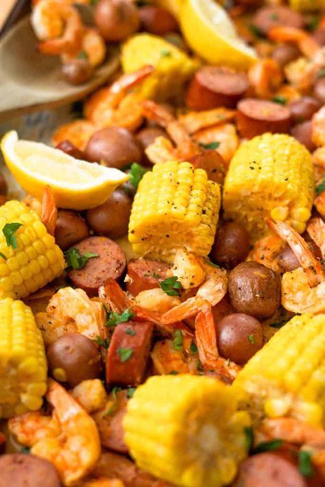 Sheet Pan Low Country Boil (30-Minutes) Sheet Pan Low Country Boil, Country Boil, Low Country Boil, Juicy Shrimp, Macro Friendly Recipes, Shrimp Boil, Protein Meals, Favorite Comfort Food, Sweet Corn