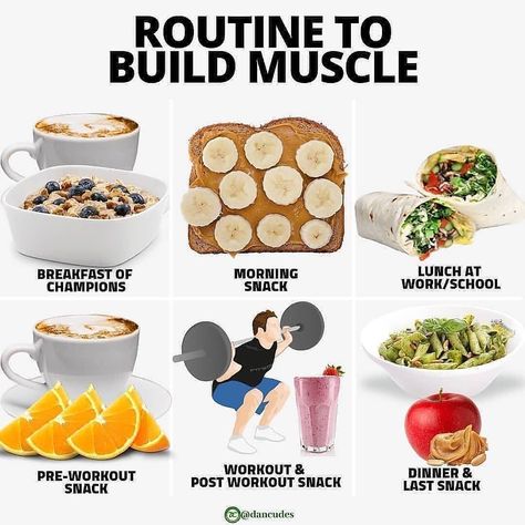 Calories Tutorial | Nutrition on Instagram: “🔥Routine to build muscle🔥⠀ -⠀ Are you trying to build muscle?⠀ Whether you work or go to school, how you schedule your day, and your…” Calorie Cycling, Bulking Meals, Healthy Weight Gain Foods, Food To Gain Muscle, Preworkout Snack, Detox Smoothie Recipes, Healthy High Protein Meals, Foods And Drinks, Post Workout Snacks