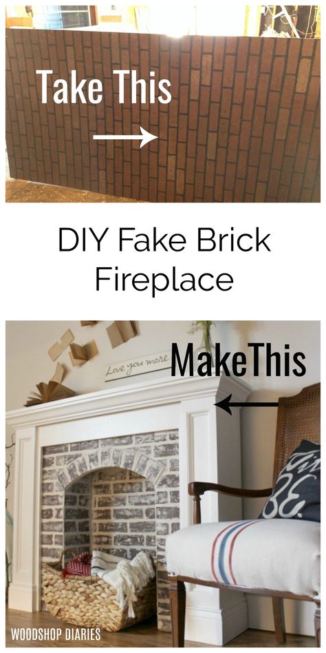 Fake Brick Fireplace, Fake Fireplace Mantel, Faux Foyer, Real Fireplace, Diy Fireplace Mantle, Fake Brick, Faux Fireplace Mantels, Fake Fireplace, Faux Fireplace Diy