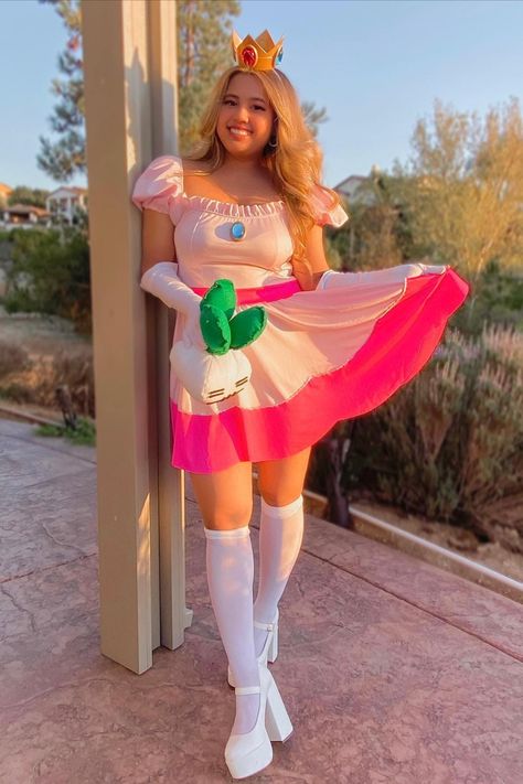 Click link to shop this sexy Princess Peach costume. #princesspeachcosplay #princesspeachcostume #princesspeach Princess Peach Costume Diy, Princess Peach Halloween Costume, Princess Peach Halloween, Pink Princess Costume, Adult Costumes Diy, Princess Peach Dress, Princess Peach Costume, Princess Peach Cosplay, Peach Cosplay