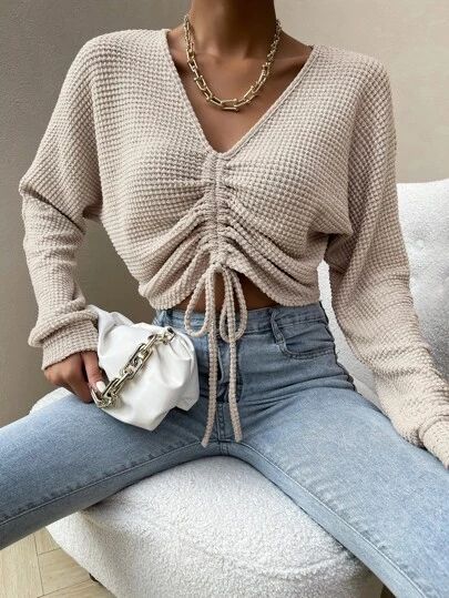 Drawstring Crop Top, Winter Knit Sweater, Mode Casual, Knitted Tops, Cropped Tops, Pullover Sweater Women, Streetwear Women, Jumper Sweater, Women Pullover