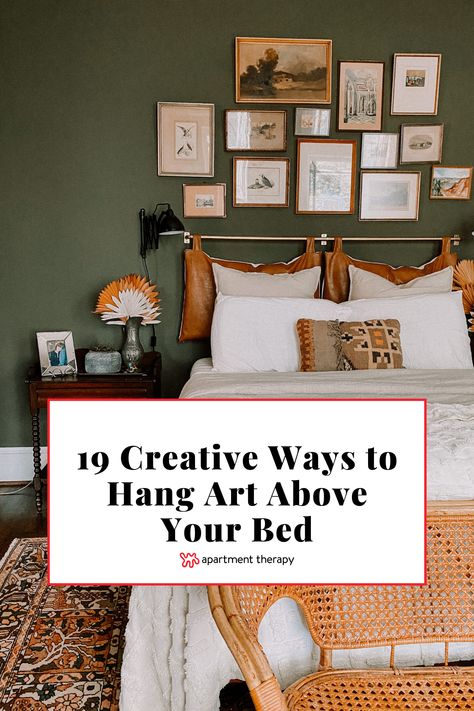 Looking for inspo on how to arrange artwork in your bedroom? These 19 rooms get it right when it comes to nailing the perfect placement of art hung above the bed. Bedroom Artwork Above Bed Modern, Art Above Bed King, Wall Art For Above Door, Picture Frame Size Above King Bed, Picture Arrangements Above Bed, Hang Art Over Bed, Hanging Art Above Bed, What To Put On A Blank Wall In Bedroom, How To Place Art On Walls