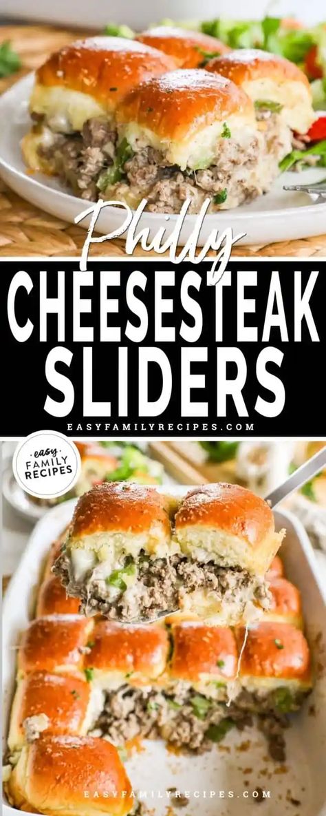 Cheese Steak Sliders, Philly Cheesesteak Sliders Recipe, Steak Sliders, Philly Cheesesteak Sliders, Best Philly Cheesesteak, Sliders Recipes Hawaiian Rolls, Easy Slider Recipes, Cheesesteak Sliders, Hawaiian Roll Sliders